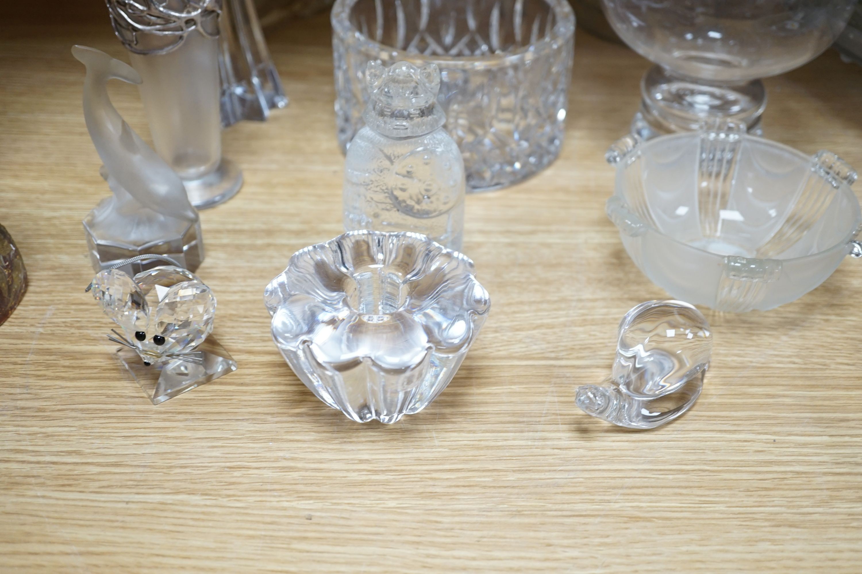 A group of clear glass including silver overlaid Sileda vase, Waterford, Swarovski, French Art Deco glass, Villeroy & Boch, Rosenthal etc.